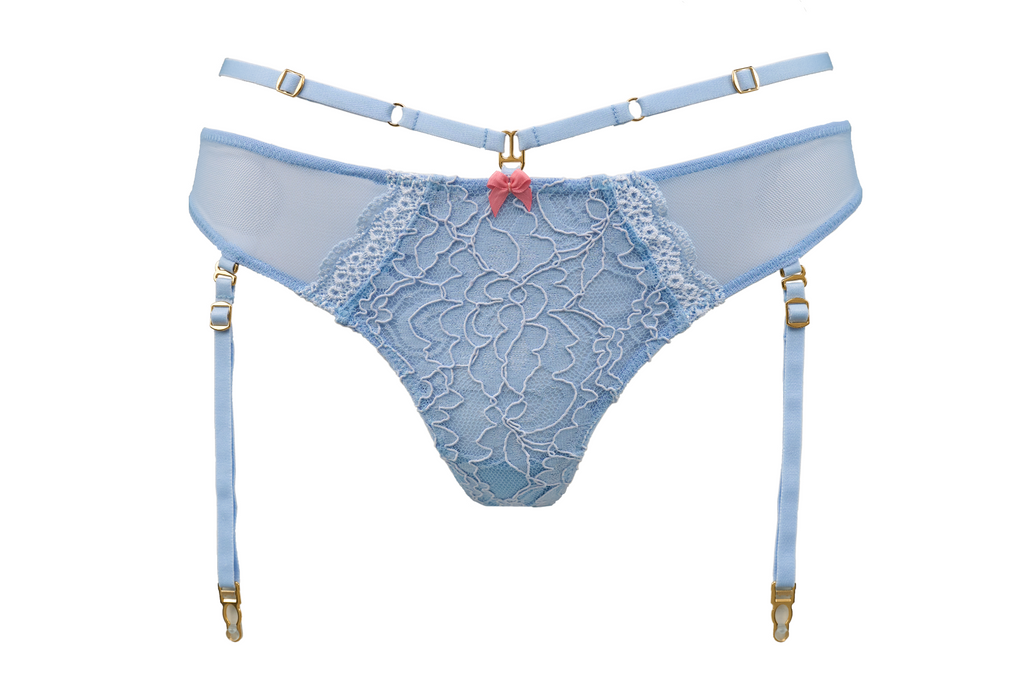 Crystal Suspender Cheeky Thong (Blue)